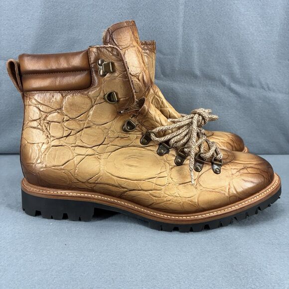 TAFT Croc Embossed Leather Hiker Boots Men US 12 EU 46 Vibram Spain The Viking main image 7